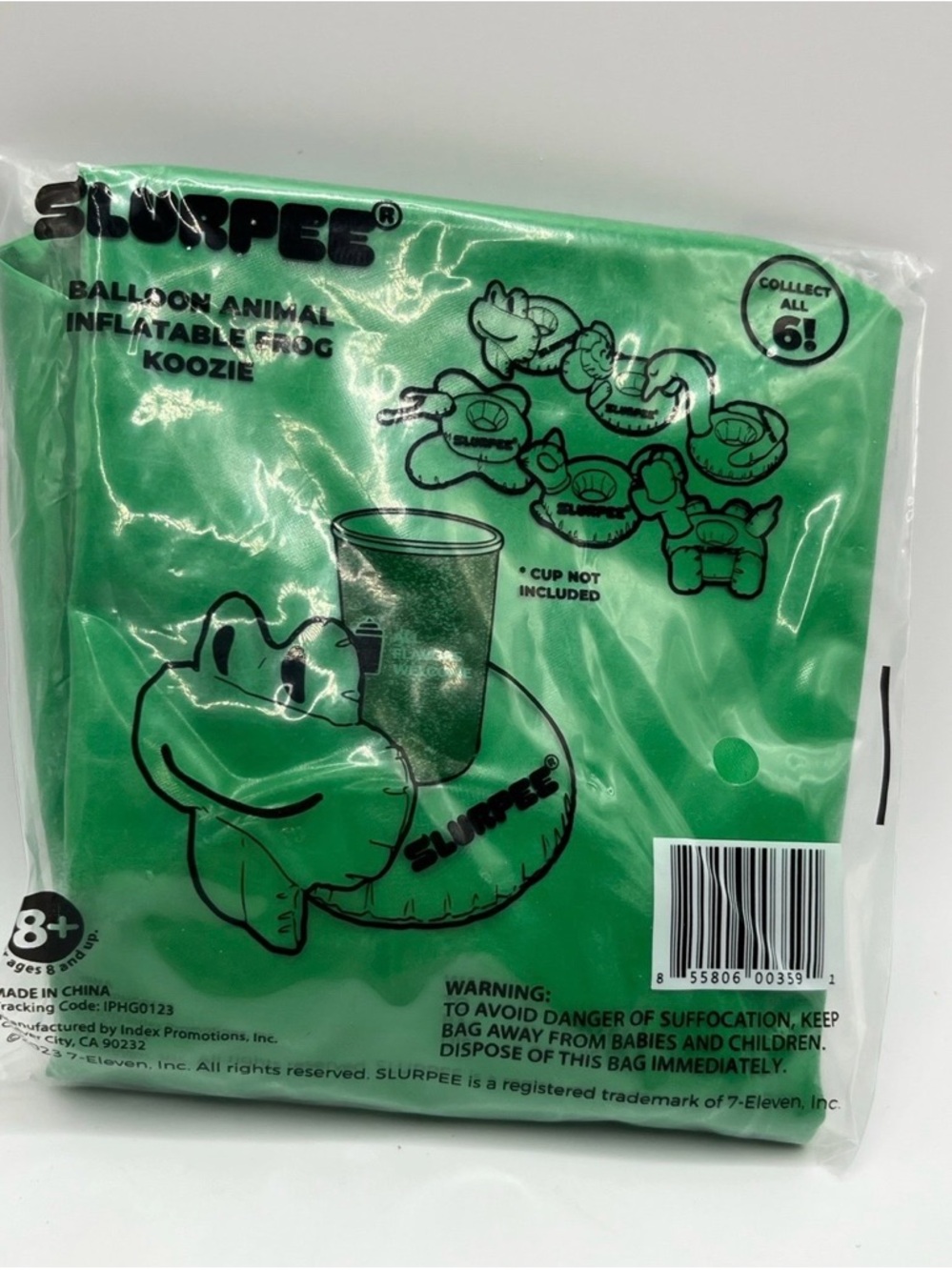 Slurpee Balloon Animal Inflatable Green Frog Koozie NEW 7-11 Pool Drink Holder